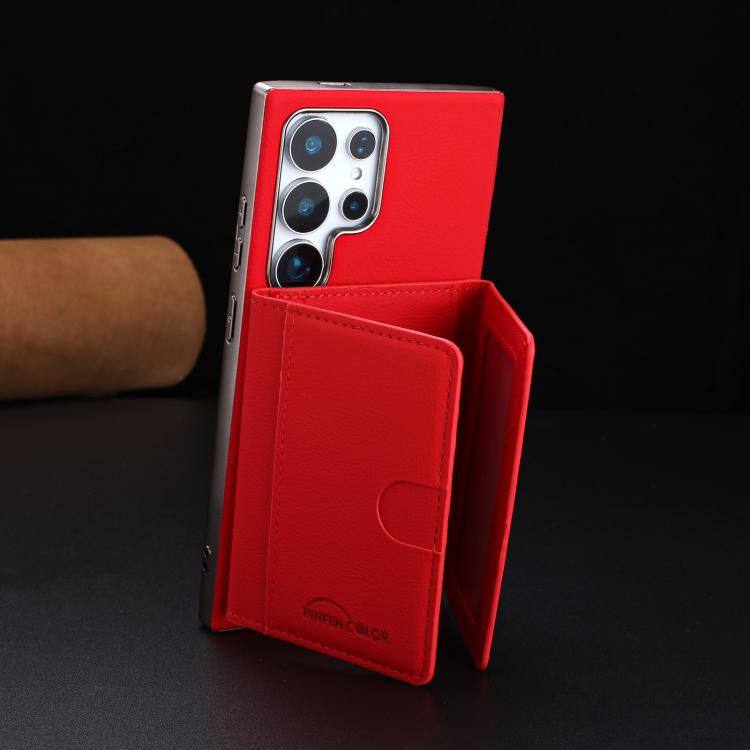 For Samsung Galaxy S23 Ultra 5G Solid Color Horizontal Magnetic Card Bag RFID MagSafe Phone Case