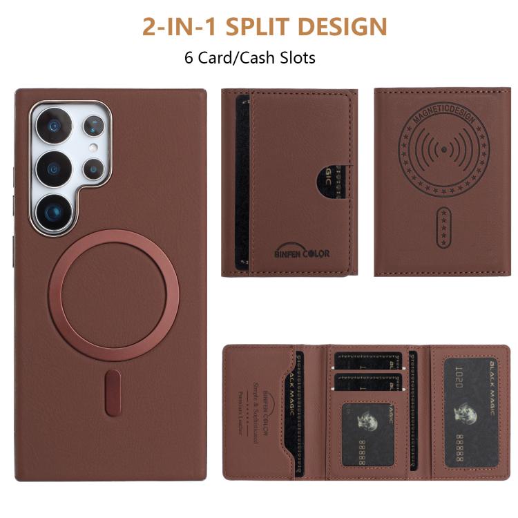 For Samsung Galaxy S23 Ultra 5G Solid Color Horizontal Magnetic Card Bag RFID MagSafe Phone Case