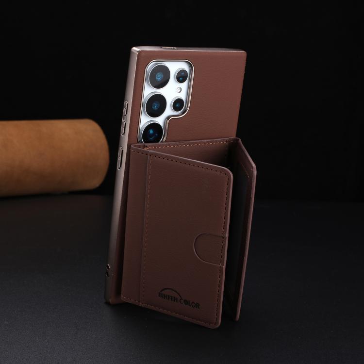 For Samsung Galaxy S23 Ultra 5G Solid Color Horizontal Magnetic Card Bag RFID MagSafe Phone Case