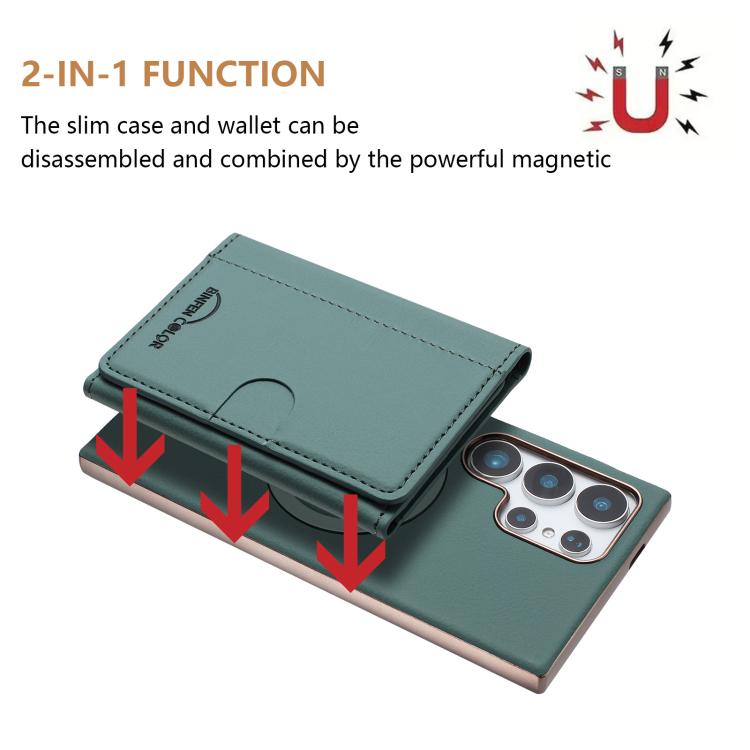 For Samsung Galaxy S23 Ultra 5G Solid Color Horizontal Magnetic Card Bag RFID MagSafe Phone Case