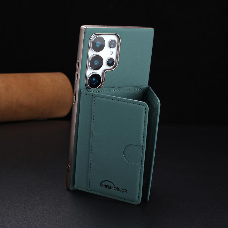 For Samsung Galaxy S23 Ultra 5G Solid Color Horizontal Magnetic Card Bag RFID MagSafe Phone Case