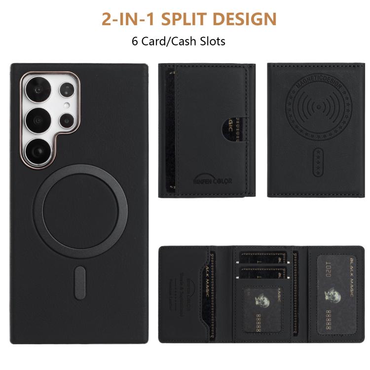 For Samsung Galaxy S23 Ultra 5G Solid Color Horizontal Magnetic Card Bag RFID MagSafe Phone Case