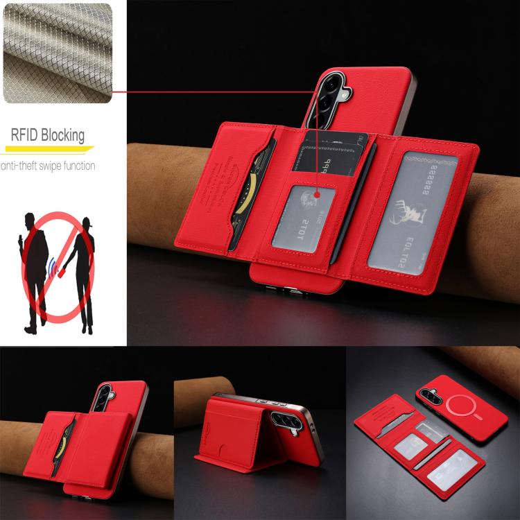 For Samsung Galaxy S24 FE 5G Solid Color Horizontal Magnetic Card Bag RFID MagSafe Phone Case