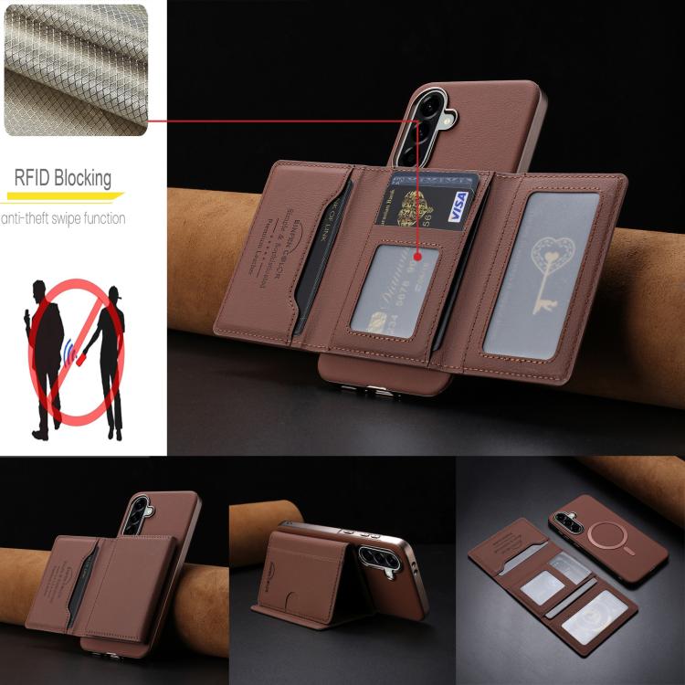 For Samsung Galaxy S24 FE 5G Solid Color Horizontal Magnetic Card Bag RFID MagSafe Phone Case
