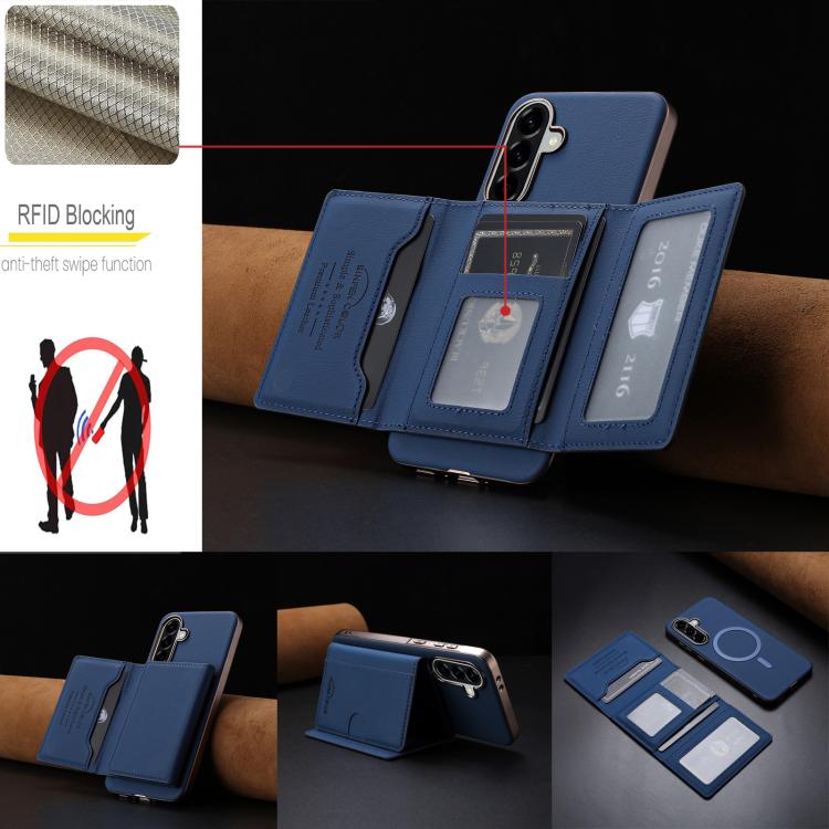 For Samsung Galaxy S24 FE 5G Solid Color Horizontal Magnetic Card Bag RFID MagSafe Phone Case
