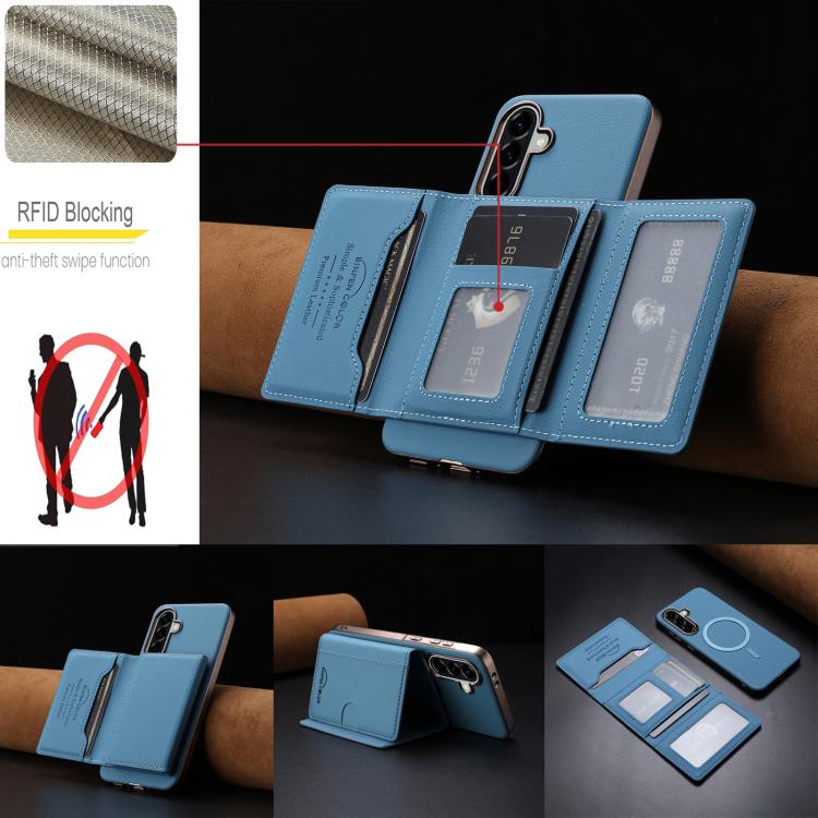 For Samsung Galaxy S24 FE 5G Solid Color Horizontal Magnetic Card Bag RFID MagSafe Phone Case