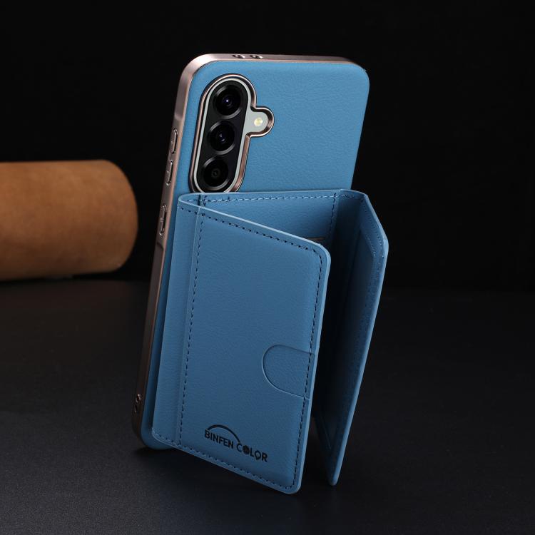 For Samsung Galaxy S25+ 5G Solid Color Horizontal Magnetic Card Bag RFID MagSafe Phone Case