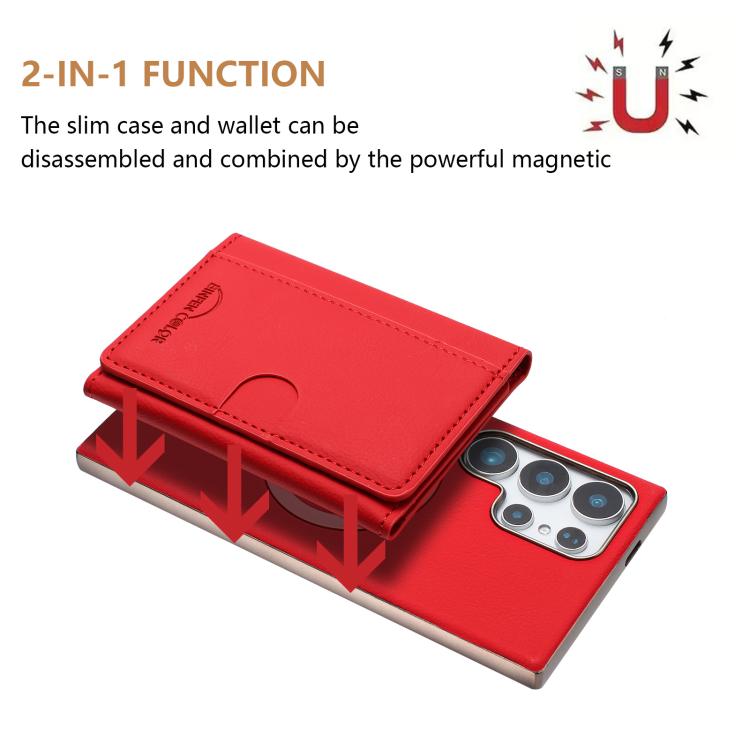 For Samsung Galaxy S25 Ultra 5G Solid Color Horizontal Magnetic Card Bag RFID MagSafe Phone Case