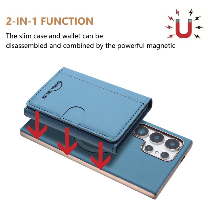 For Samsung Galaxy S25 Ultra 5G Solid Color Horizontal Magnetic Card Bag RFID MagSafe Phone Case