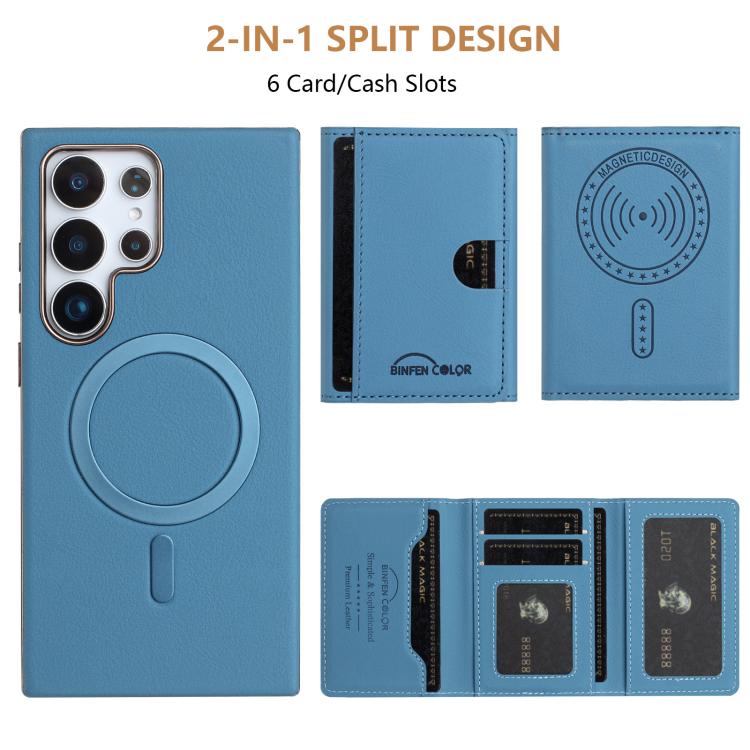 For Samsung Galaxy S25 Ultra 5G Solid Color Horizontal Magnetic Card Bag RFID MagSafe Phone Case