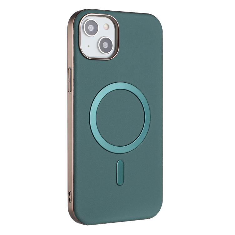 For iPhone 14 Solid Color Plating MagSafe Full Coverage Phone Case