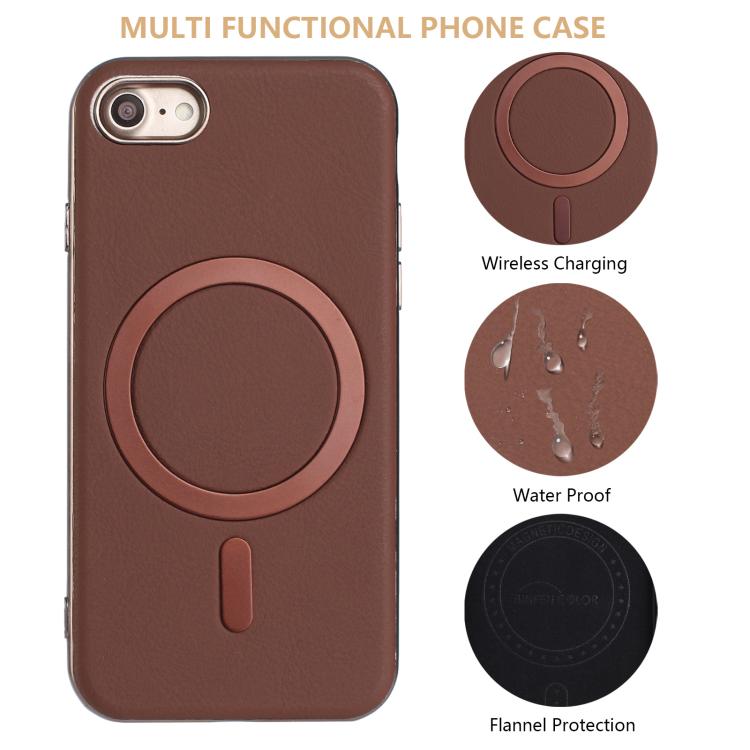 For iPhone 8 / 7 / 6 Solid Color Plating MagSafe Full Coverage Phone Case