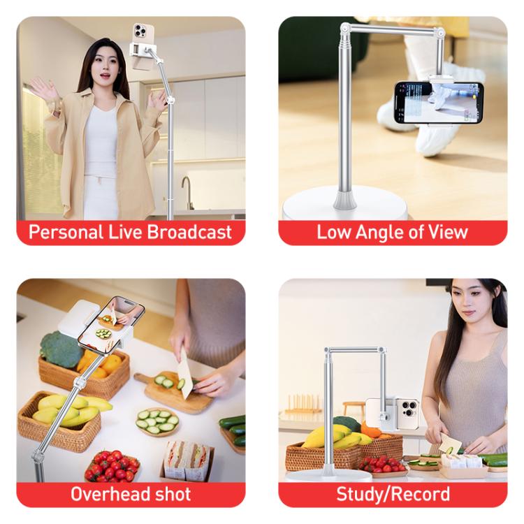 X9 Infinitely Adjustable Floor Stand Two Shaft Phone Live Broadcast Bracket, Height: 63-153cm - White