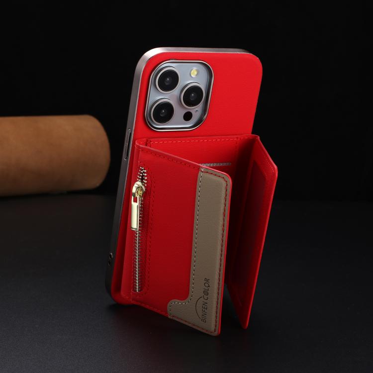 For iPhone 16 Pro Zipper Horizontal Magnetic Card Bag RFID MagSafe Phone Case