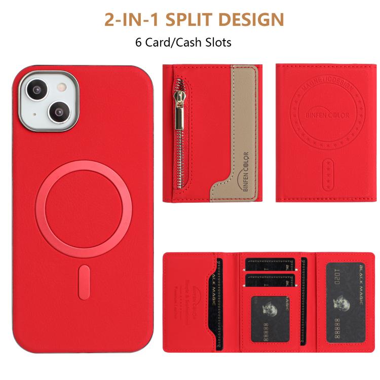 For iPhone 16 Plus Zipper Horizontal Magnetic Card Bag RFID MagSafe Phone Case