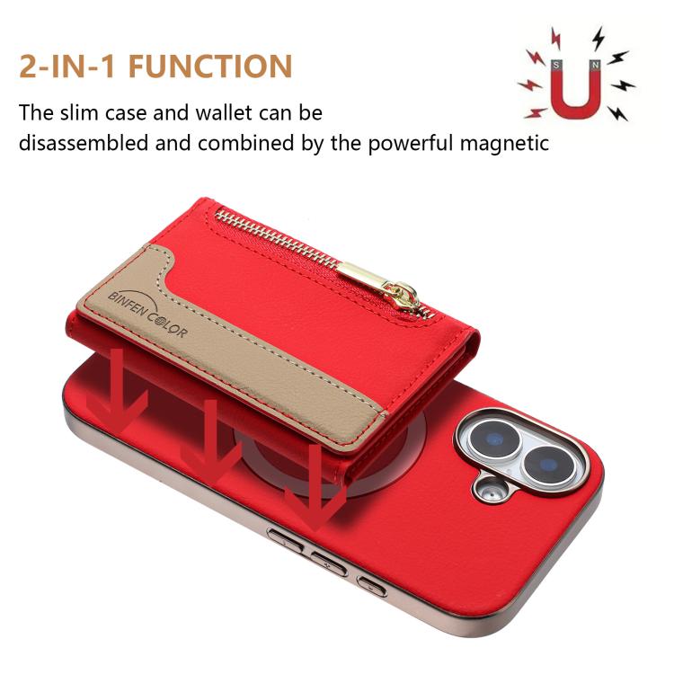 For iPhone 16 Zipper Horizontal Magnetic Card Bag RFID MagSafe Phone Case
