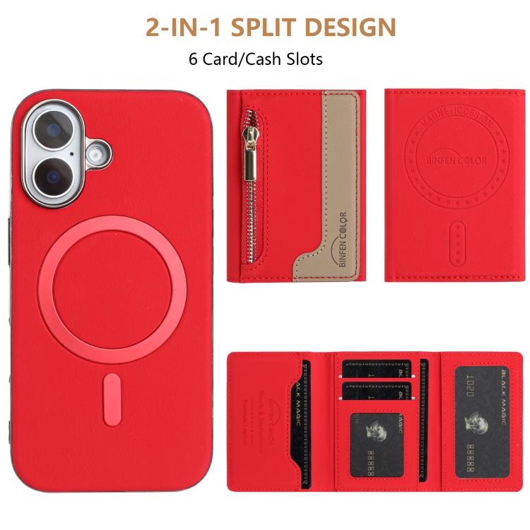 For iPhone 16 Zipper Horizontal Magnetic Card Bag RFID MagSafe Phone Case