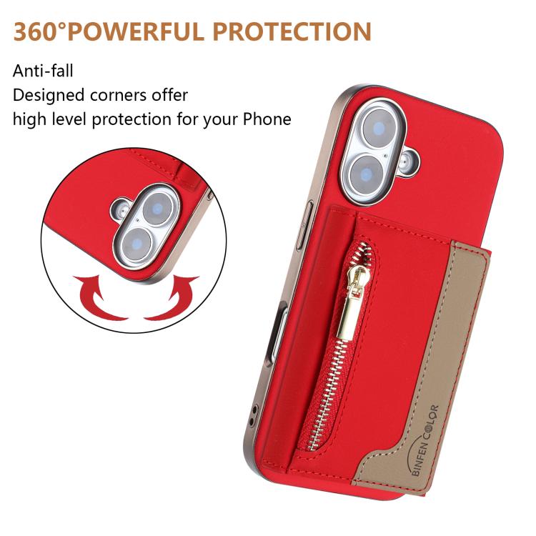 For iPhone 16 Zipper Horizontal Magnetic Card Bag RFID MagSafe Phone Case