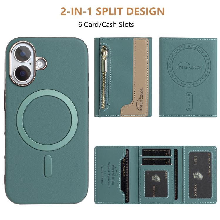 For iPhone 16 Zipper Horizontal Magnetic Card Bag RFID MagSafe Phone Case