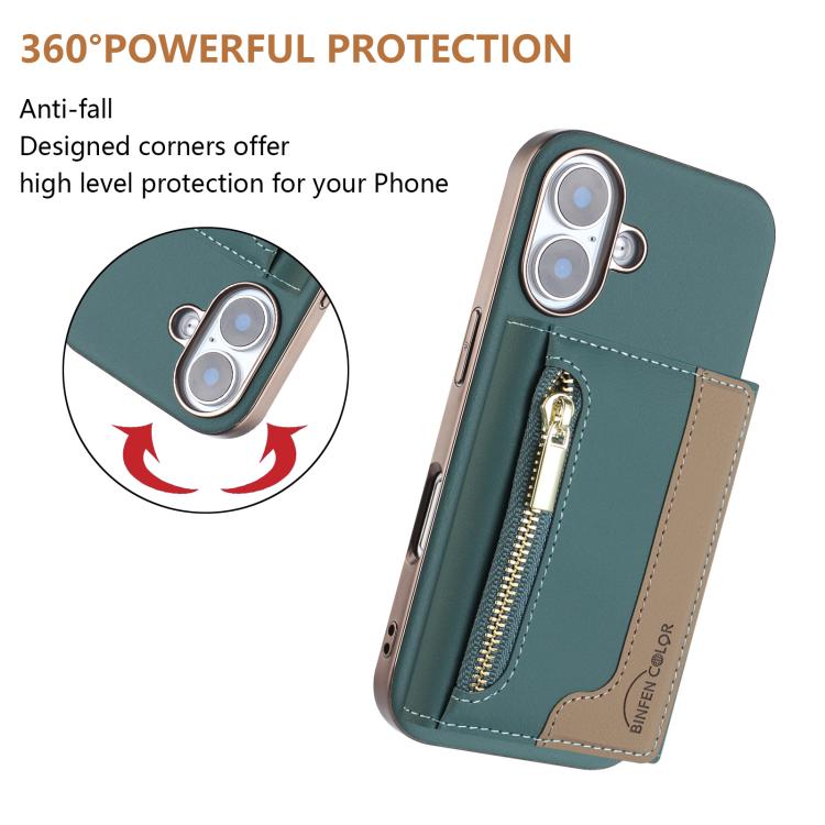 For iPhone 16 Zipper Horizontal Magnetic Card Bag RFID MagSafe Phone Case