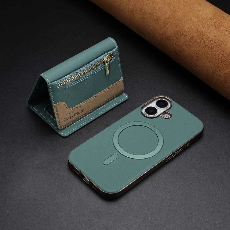For iPhone 16 Zipper Horizontal Magnetic Card Bag RFID MagSafe Phone Case