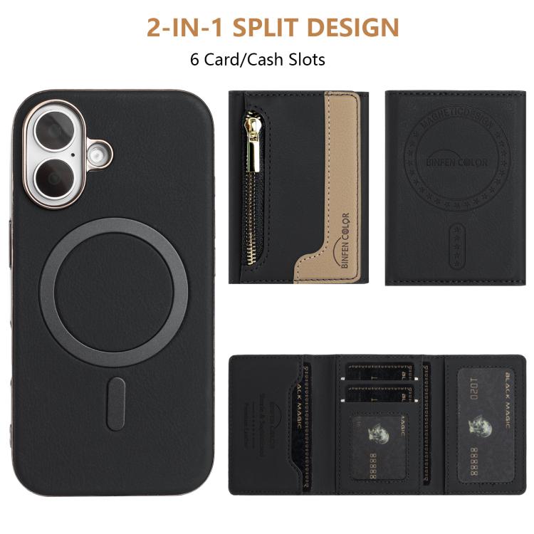 For iPhone 16 Zipper Horizontal Magnetic Card Bag RFID MagSafe Phone Case