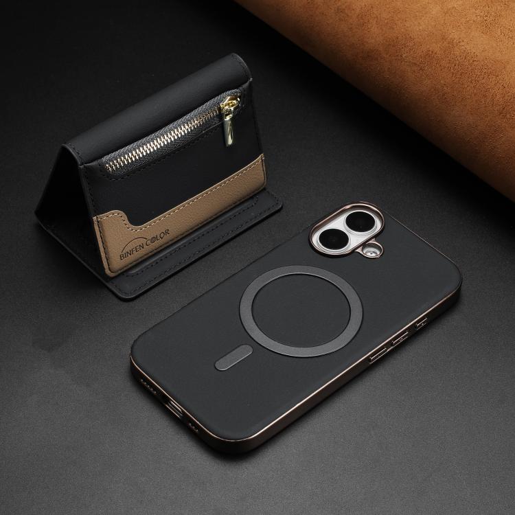 For iPhone 16 Zipper Horizontal Magnetic Card Bag RFID MagSafe Phone Case