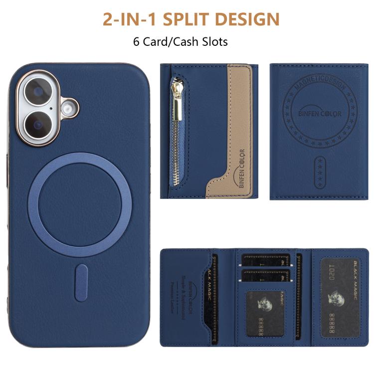 For iPhone 16 Zipper Horizontal Magnetic Card Bag RFID MagSafe Phone Case