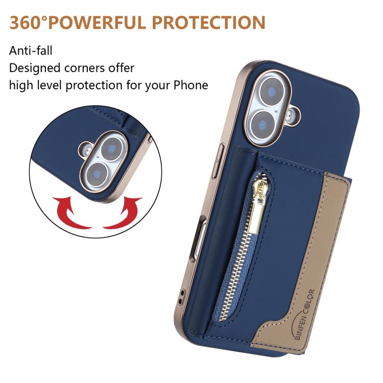 For iPhone 16 Zipper Horizontal Magnetic Card Bag RFID MagSafe Phone Case