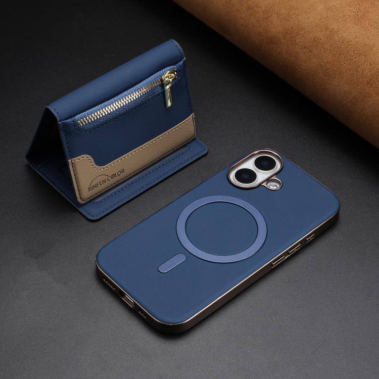 For iPhone 16 Zipper Horizontal Magnetic Card Bag RFID MagSafe Phone Case