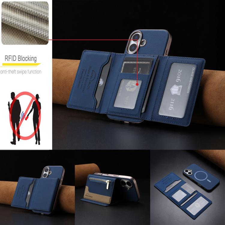 For iPhone 16 Zipper Horizontal Magnetic Card Bag RFID MagSafe Phone Case