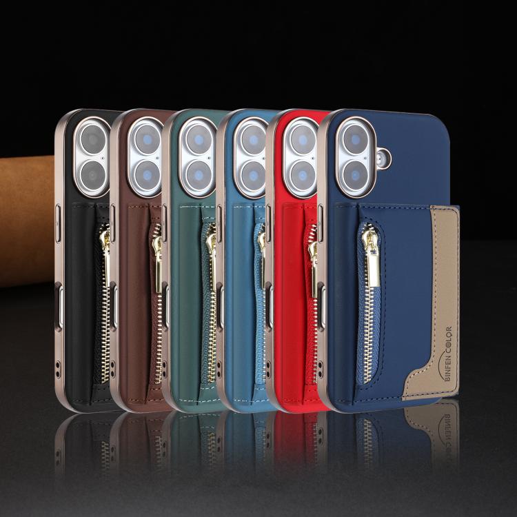 For iPhone 16 Zipper Horizontal Magnetic Card Bag RFID MagSafe Phone Case