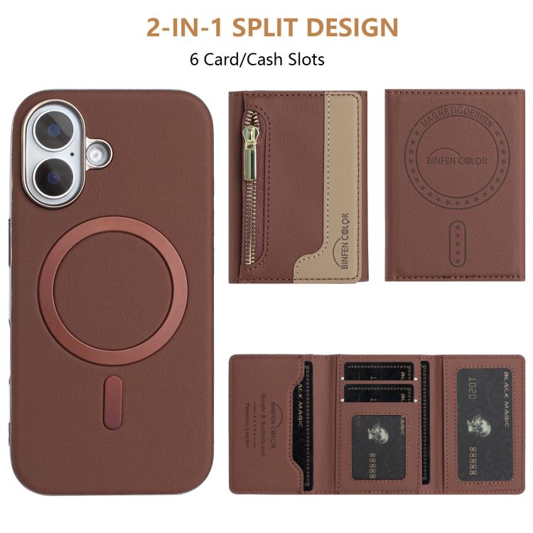 For iPhone 16 Zipper Horizontal Magnetic Card Bag RFID MagSafe Phone Case