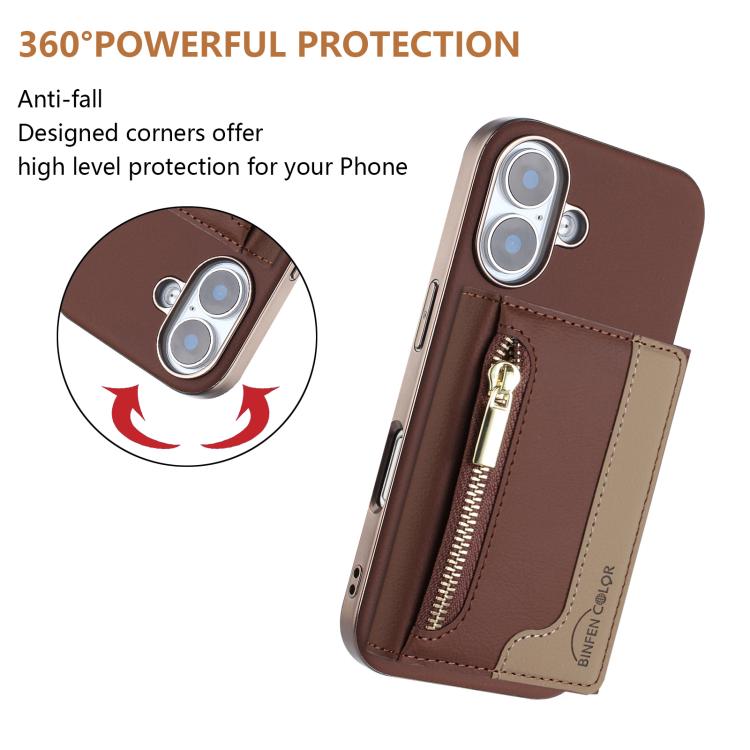 For iPhone 16 Zipper Horizontal Magnetic Card Bag RFID MagSafe Phone Case