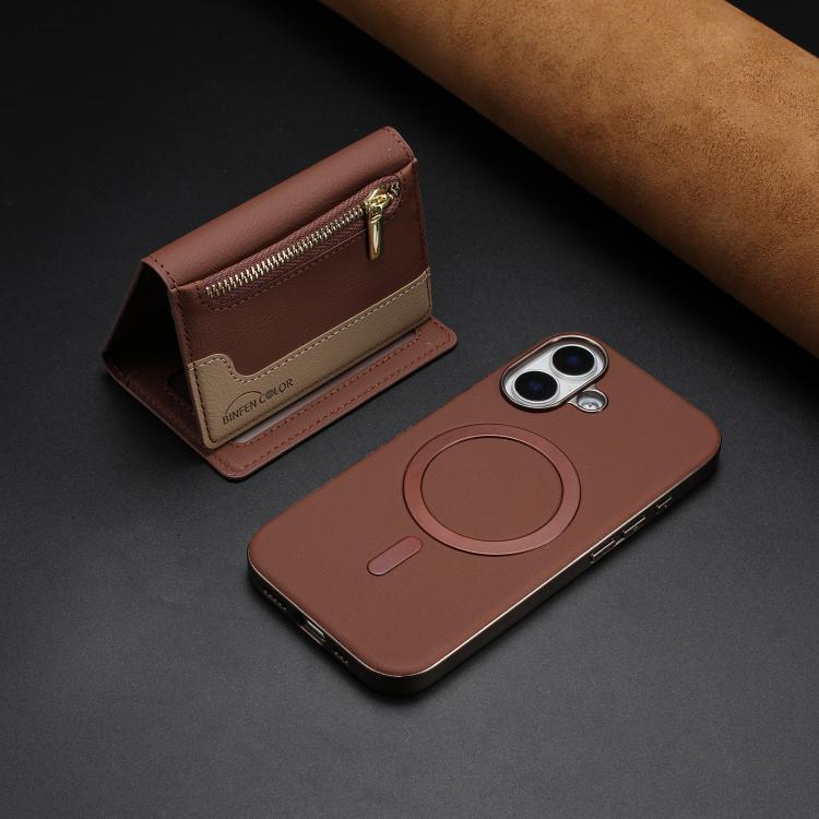 For iPhone 16 Zipper Horizontal Magnetic Card Bag RFID MagSafe Phone Case