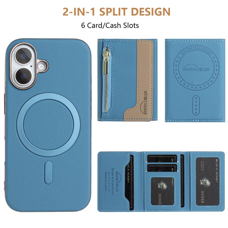 For iPhone 16 Zipper Horizontal Magnetic Card Bag RFID MagSafe Phone Case