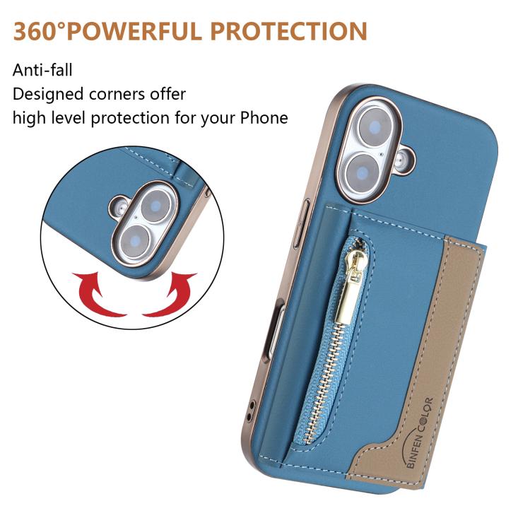 For iPhone 16 Zipper Horizontal Magnetic Card Bag RFID MagSafe Phone Case
