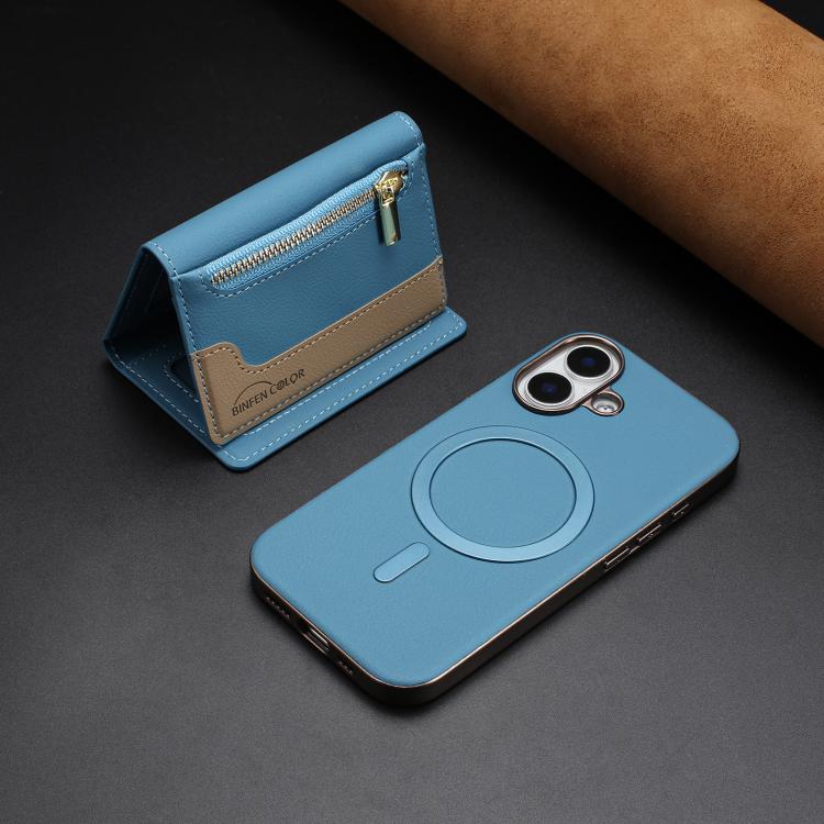 For iPhone 16 Zipper Horizontal Magnetic Card Bag RFID MagSafe Phone Case