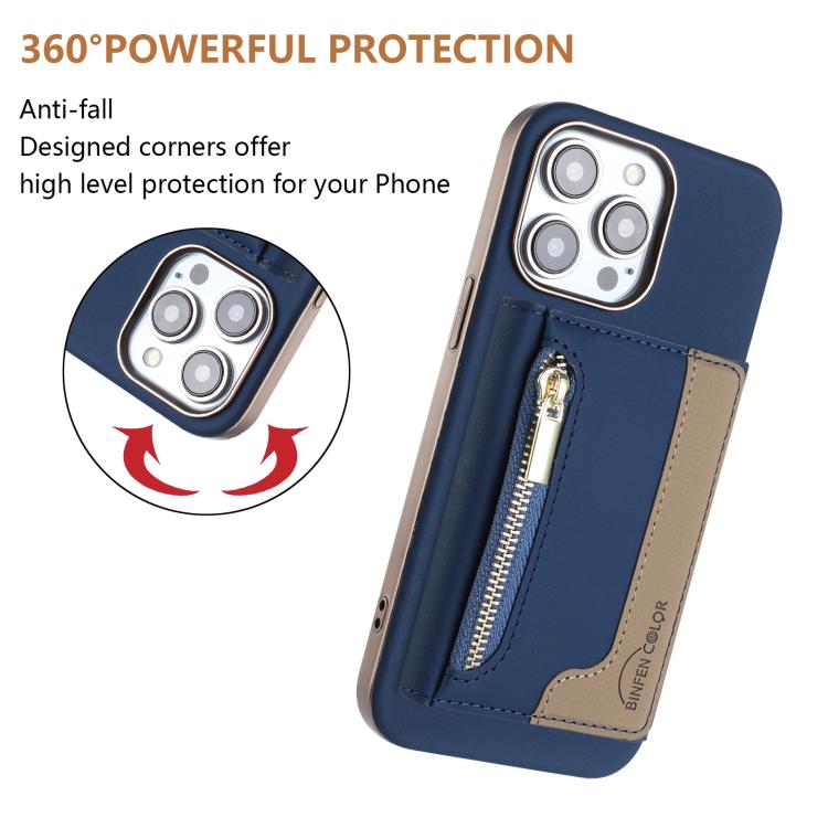 For iPhone 15 Pro Zipper Horizontal Magnetic Card Bag RFID MagSafe Phone Case