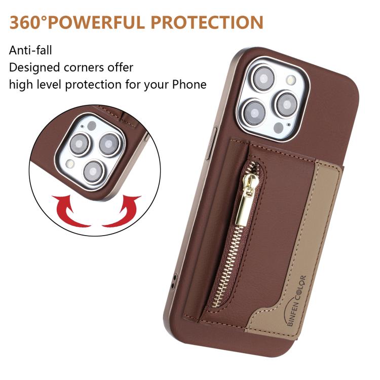 For iPhone 15 Pro Zipper Horizontal Magnetic Card Bag RFID MagSafe Phone Case
