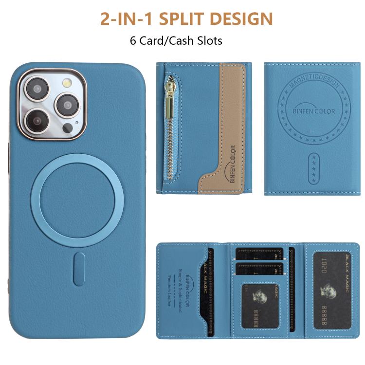 For iPhone 15 Pro Zipper Horizontal Magnetic Card Bag RFID MagSafe Phone Case