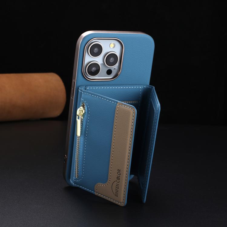 For iPhone 15 Pro Zipper Horizontal Magnetic Card Bag RFID MagSafe Phone Case