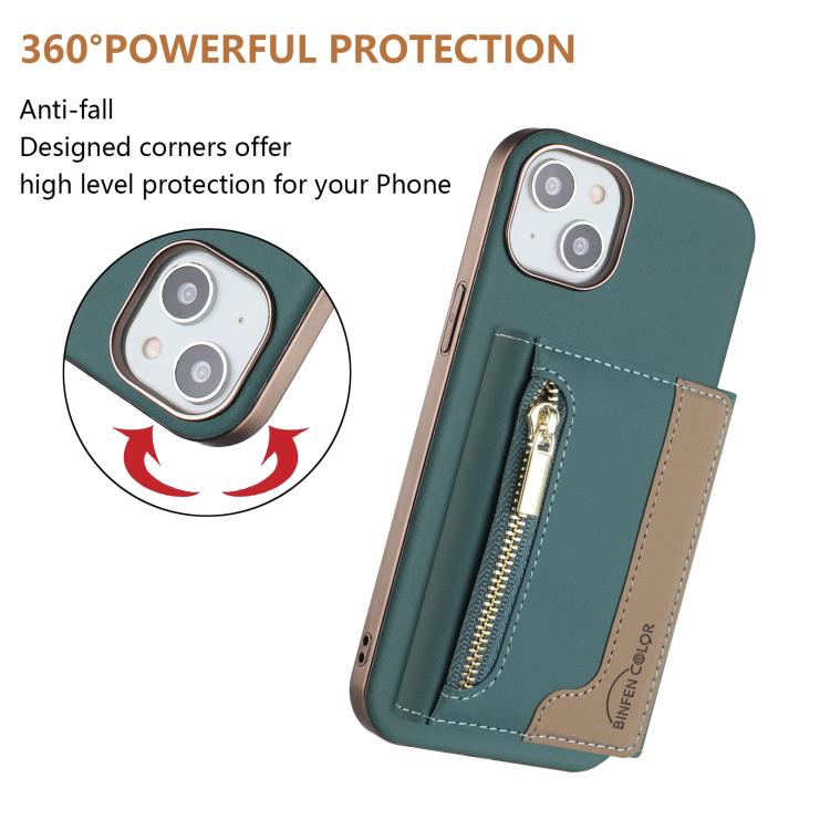 For iPhone 15 Plus Zipper Horizontal Magnetic Card Bag RFID MagSafe Phone Case