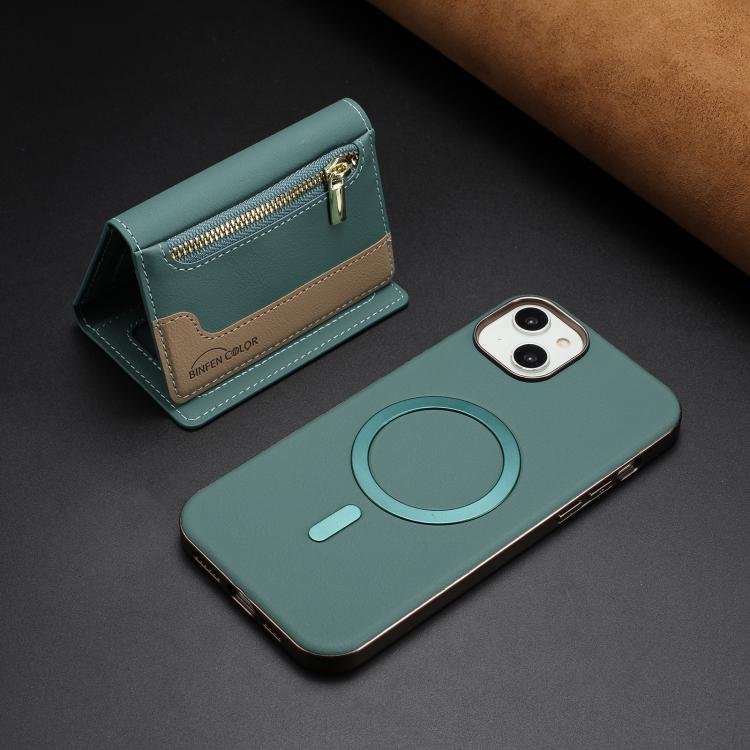 For iPhone 15 Zipper Horizontal Magnetic Card Bag RFID MagSafe Phone Case