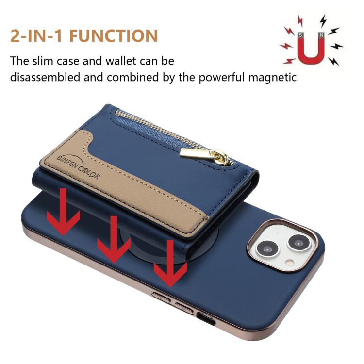 For iPhone 15 Zipper Horizontal Magnetic Card Bag RFID MagSafe Phone Case