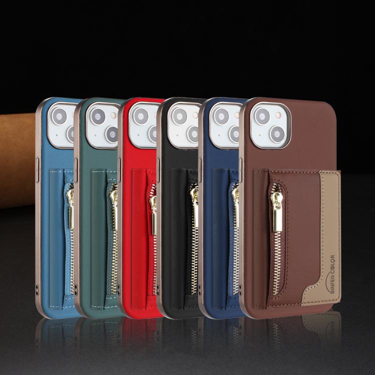 For iPhone 15 Zipper Horizontal Magnetic Card Bag RFID MagSafe Phone Case