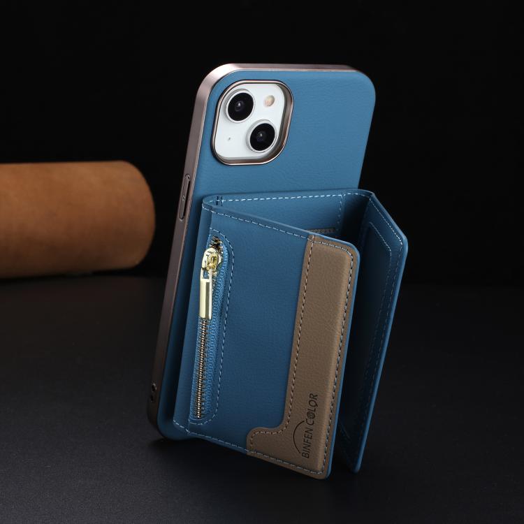 For iPhone 15 Zipper Horizontal Magnetic Card Bag RFID MagSafe Phone Case