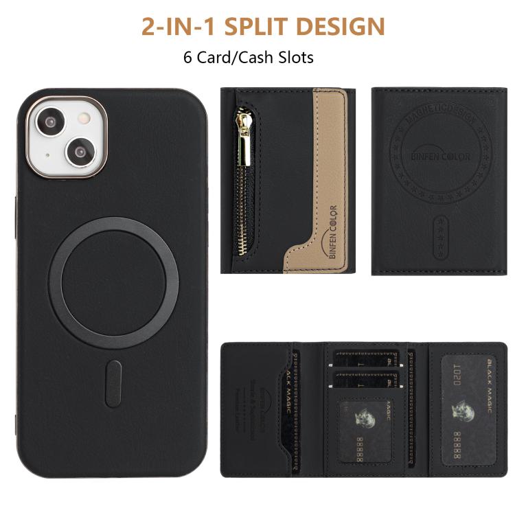 For iPhone 14 Plus Zipper Horizontal Magnetic Card Bag RFID MagSafe Phone Case