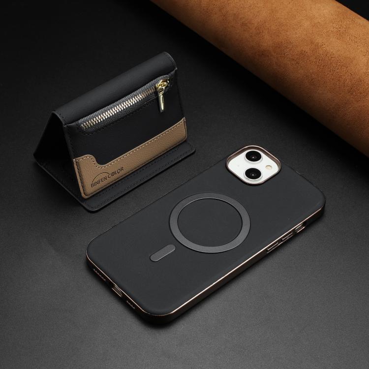 For iPhone 14 Plus Zipper Horizontal Magnetic Card Bag RFID MagSafe Phone Case