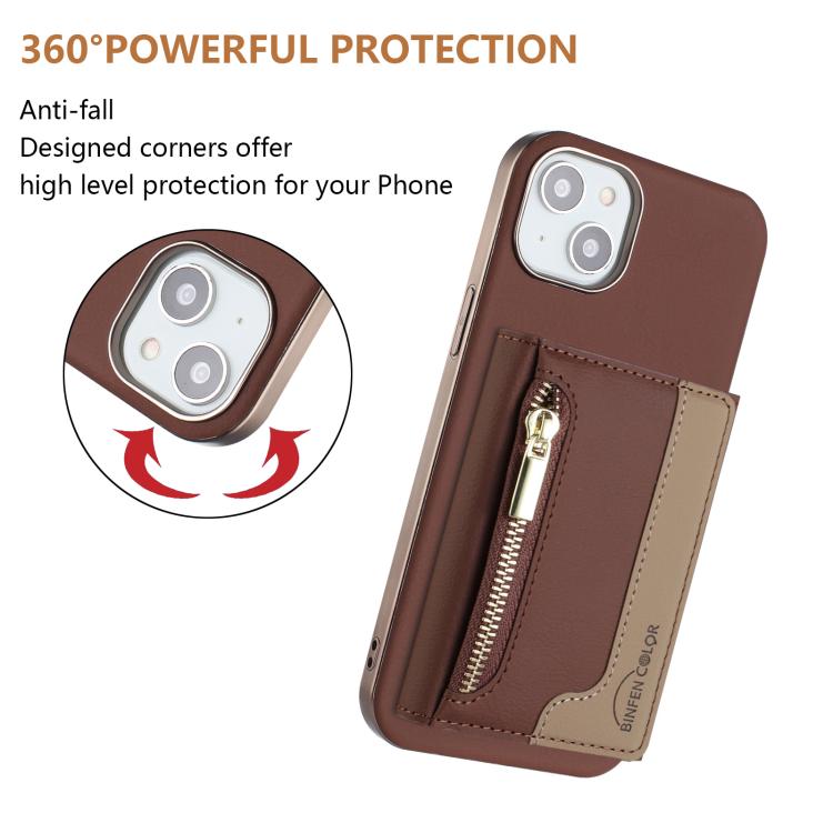 For iPhone 14 Plus Zipper Horizontal Magnetic Card Bag RFID MagSafe Phone Case